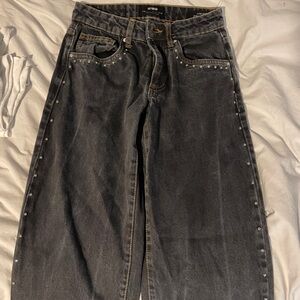 Cotton On Women's Black Studded Straight Leg Jeans